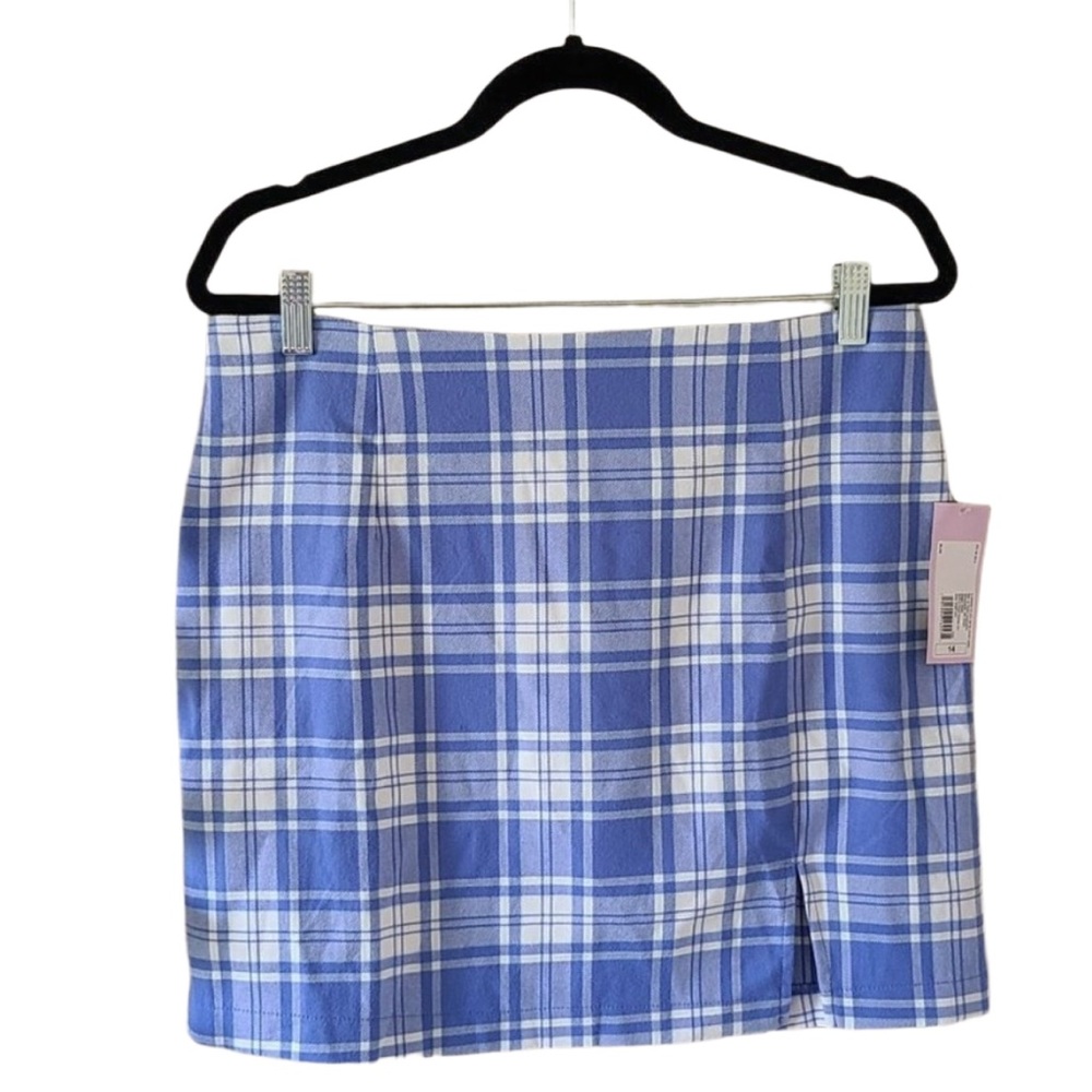 NWT Wild Fable size 14 white and blue plaid mini skirt